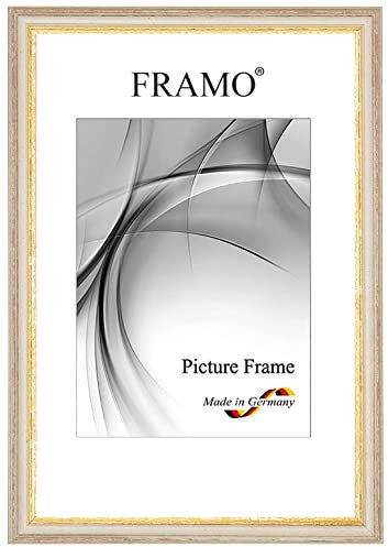 FRAMO Barock Bilderrahmen Landhaus 48 x 68 cm aus Massivholz | Beige-Gold | Farbe/Größe wählbar | Retro Vintage Antik Rahmen N°082