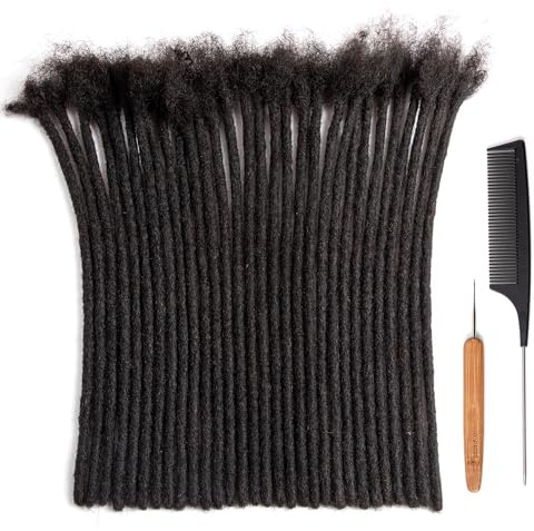 Originea Cheveux Humains Dreadlocks Extensions 100% Cheveux Humains Fait à la Main 0.8cm Locks Cheveux Naturel (#1B, 10 Pouces 60pcs)