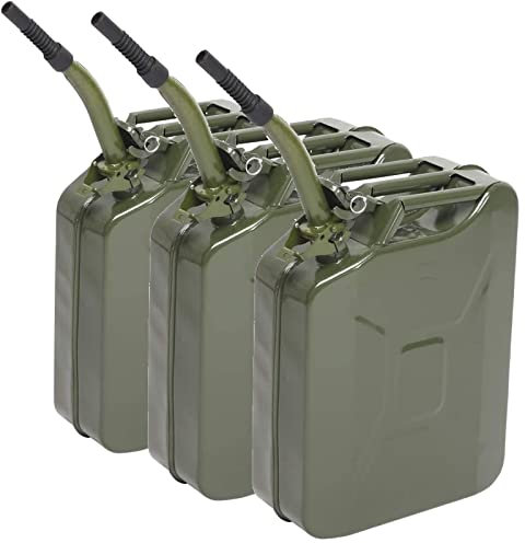 TactFire 3X Benzinkanister Kraftstoffkanister Metall 20L Stahlblech Kraftstoffkanister, Metall Benzinkanister Reservekanister (Armeegrün 60L)