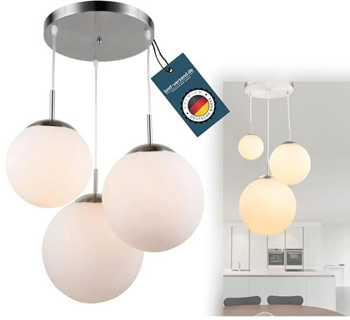 bmf-versand® Pendellampe Esstisch LED 3 Flammig - Hängelampe Glas Kugeln - Hängeleuchte Esszimmer Küche - Pendelleuchte Wohnzimmer Hängend - Kugelleuchte Höhe 80 cm