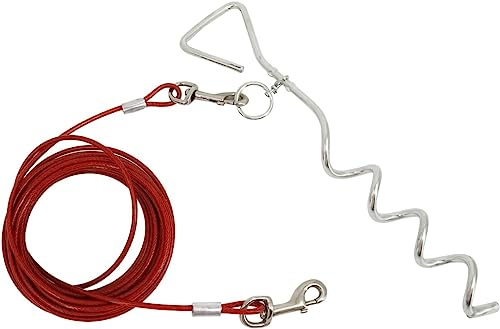 Cable de amarre para perros y estaca para acampar al aire libre y patios, ideal para perros pequeños, medianos y grandes (3, rojo)