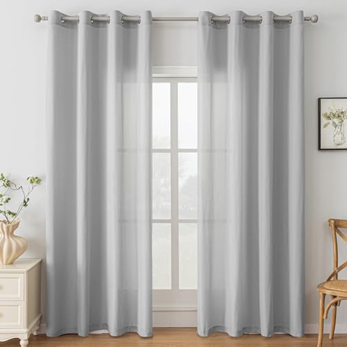 Ystyle Cortinas Salon Modernas 2 Piezas, Visillos Dormitorio Cortinas Translucidas Cortina Ventana, con Ojales De Comedor Habitacion, Voile Sala For Living Room, 140x245cm, Gris