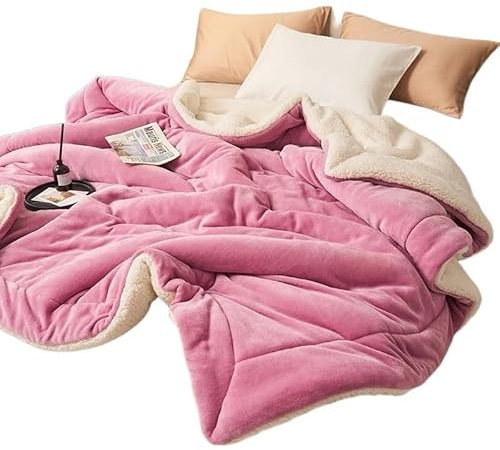 RaamKa Blanket Doppelschichtige, verdickte Plüschdecke, Plüsch-Fleece-Plaids for Bett, Sofa, warme Überwurfdecken Sofadecke (Color : Rose pink, Size : 150x200cm)