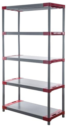 PROREGAL Kunststoffregal Big Grey Bear | Tall | HxBxT 180x100x46cm | Fachlast 160kg | Grau-Rot | Plastikregal Kellerregal Lagerregal Steckregal