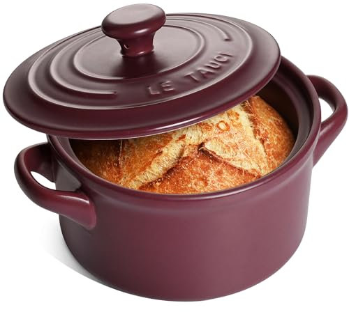 LE TAUCI 3 Quart Ceramic Dutch Oven - Lightweight, Non-Toxic, No Seasoning Needed- Oven, Microwave & Dishwasher Safe, Dutch Oven Pot with Lid for Sourdough, Soup & Stew, Burgundy Red