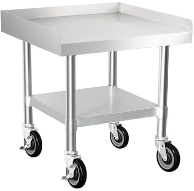 HARDURA Stainless Steel Equipment Work Stand 24 x 24 Prep Table with Under Shelf and Caster for Commercial & Workplace, Home, Hotel, Garage