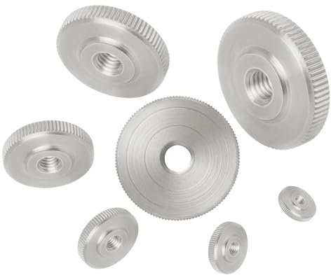 Rändelmutter M5 flache Form 4 Stück Edelstahl V2A Gewindemutter gerändelte, geriffelte Seitenflächen Mutter Innengewinde Norm DIN 467 für metrische Schraubgewinde & Bolzen