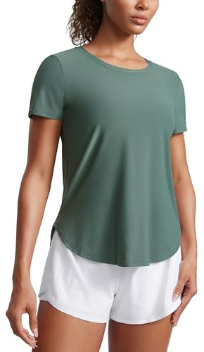 CRZ YOGA Cloudweight Maglie a Maniche Corte per Donna Top da Allenamento con Spacchi Laterali Verde Grafite 42