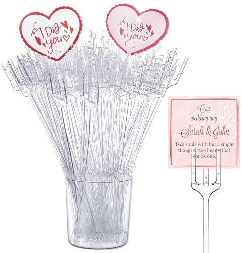 Maitys Porta biglietti floreali da 24,9 cm, in plastica, testa dritta, bastoncini per foto floreali, trasparenti, a forma di forchetta per fiori, per composizioni di bouquet, matrimoni, feste di