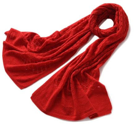 Winterschal für Damen, Kaschmir-Schal, einfarbig, Poncho, ausgehöhlt, gestrickt, rot, One size