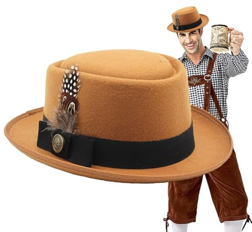fanelod Bayerische Hüte für Männer, Oktoberfest-Outfits Hut | Oktoberfest-Hüte für Herren,Mit Federn, Emblemen, Oktoberfest-Outfits für Damen, Oktoberfest-Kostümzubehör, vielseitig einsetzbar