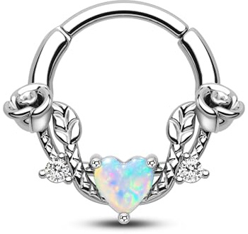 CM Crareesi Mania Septum Daith Piercing Silber Septum Clicker 16G Chirurgenstahl Scharnier Segmentringe 8mm/10mm Nasenpiercing Hoop Helix Knorpel Conch Tragus Piecing Ohr Schmuck mit Herz Zirkon