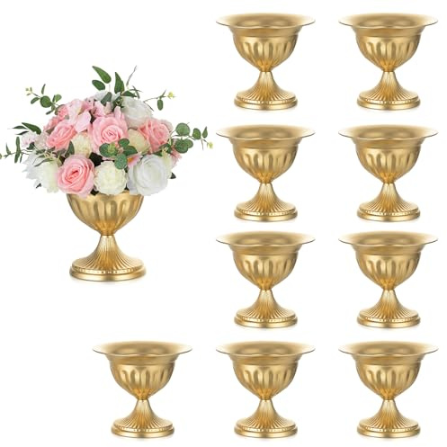 Sziqiqi Gold Metal UrnVase: 22 cm Flower Pot for Wedding Table Centrepieces Set of 10 Vintage Planter for Floral Arrangement Unique Party Reception Dinner Table