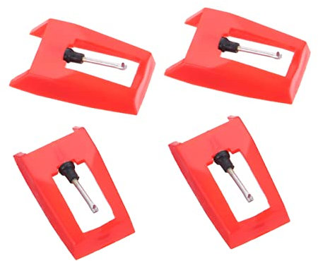 NULYLU Puntina Per Giradischi Rossa 4 Pezzi, Ago Di Ricambio Per Stilo Fonografo Forte Capacità Di Tracciamento, Facile Da Installare Per Lettore Vinile e Uso Audio Di Precisione
