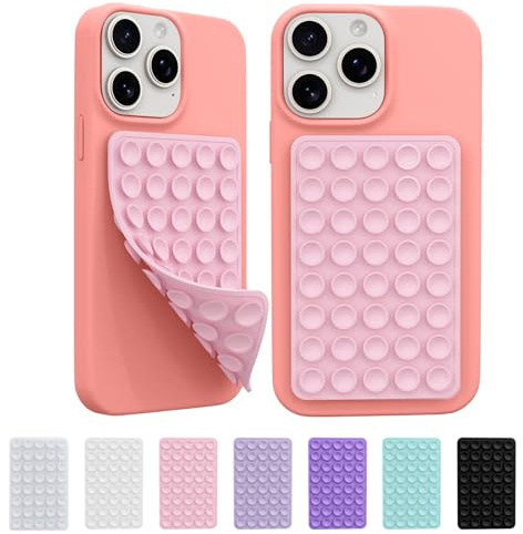 2-pack självhäftande silikonhållare för mobiltelefon, silikon sugkopp telefonfodral, montering dubbelsidig, handsfree telefontillbehör, stark grepphållare för selfie och video (ljusrosa)