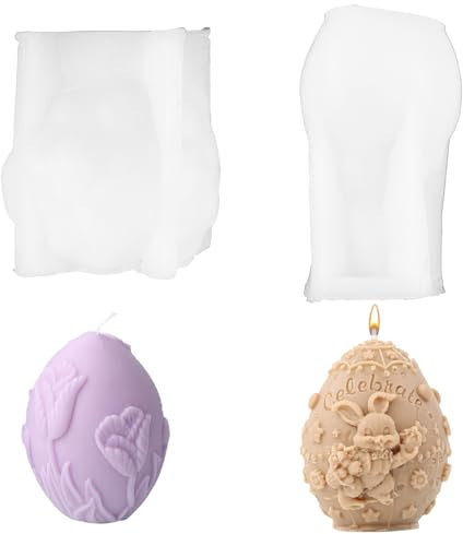 BDHYYM 2 Pezzi Stampo Silicone pasqua,Stampi per Candele,3D Stampo Uova di Pasqua,Stampi Uova di Pasqua Silicone,Stampo in Silicone Coniglio Pasqua,Stampo Coniglio Pasquale,Pasqua Regali