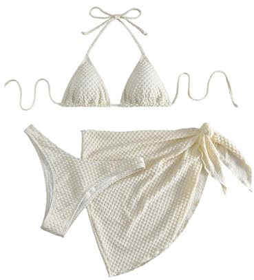 GORGLITTER Bikiniset för kvinnor, badmode, set, 3 delar, badkläder, halterneck, triangel bikinitop, tangas, Cuver Up bikinis med snörning, Aprikosfärger, M