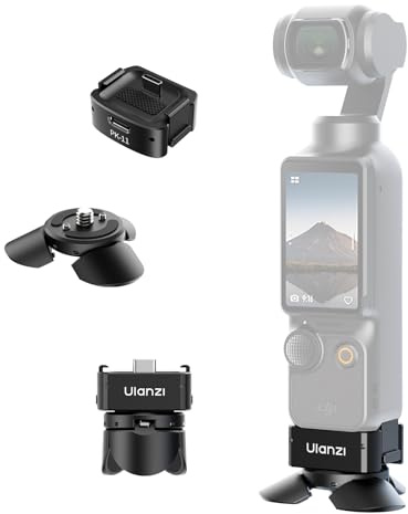 ULANZI Quick Release Mini Tripod Kit for DJI Osmo Pocket 3/Xtra Muse, Type-C Full-Function Port Charging Adapter Base for Pocket 3 Accessories with 1/4 Screw Hole for Tripods (PK-08 & PK-11)