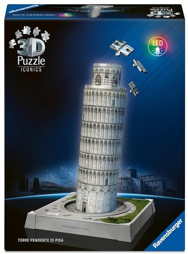Ravensburger 3D Puzzle Iconics: 12008028 Turm von Pisa - mit Licht - Der wohl bekannteste schiefe Turm der Welt als detailgetreues und beleuchtetes Modell