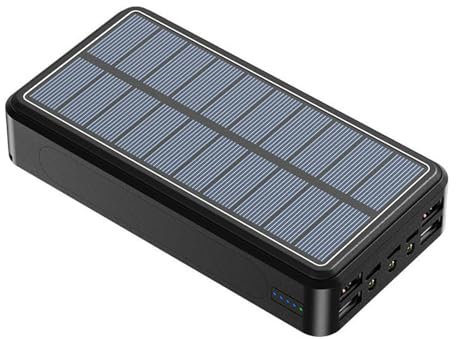 KhUkhu Caricabatterie Solare Wireless da 100000 mAh, con 5 Uscite E 4 Ingressi E Torcia A LED, Caricabatterie Portatile A Ricarica Rapida, Batteria Esterna,Nero