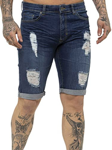 989Zé ENZO Short en Jean Stretch Slim fit pour Homme, Jean troué, Pantalon à Trous cassés avec Fermeture éclair