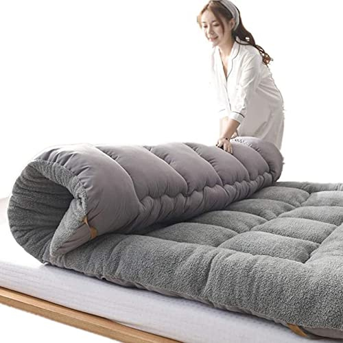 BPQCOFZT Tragbare Samt-Futon-Matratze, aufrollbar, für Schlafsaal, Gästebett, Camping, Doppelbett, Grau (180 x 200 cm)