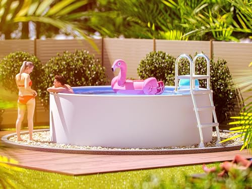 poolomio® Stahlwandpool rund 360 x 120 cm Weiß | Robuster Gartenpool als Aufstellbecken oder Einbaupool | Aufstellpool Komplettset mit Innenfolie 0,5 mm, Skimmer & Einlaufdüse
