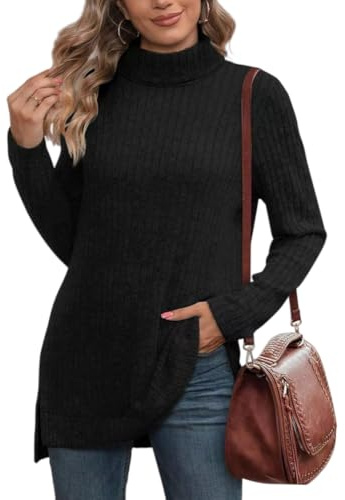 DURINM Maglione Donna Invernale a Collo Alto Elegante Manica Lunga Dolcevita Basic Pullover Sottile Maniche Lunghe in Maglia Spessa Casual Morbido Top Casual per Autunno Invernale