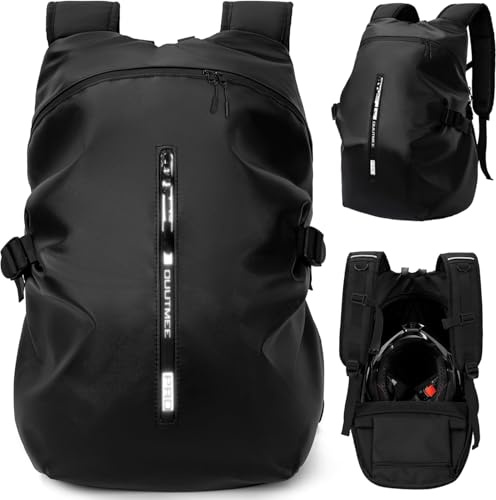OUUTMEE Mochila para casco de moto, ciclismo, impermeable, reflectante, bolsa de casco para hombre, gran capacidad, color negro, Negro , small