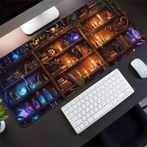 Tapis de Souris XXL, 1200x600x2 mm Tapis de Souris Gaming, avec Coutures sur Les Bords Base en Caoutchouc antidérapante pour Gamer, PC, Ordinateur (Bibliothèque Magique)