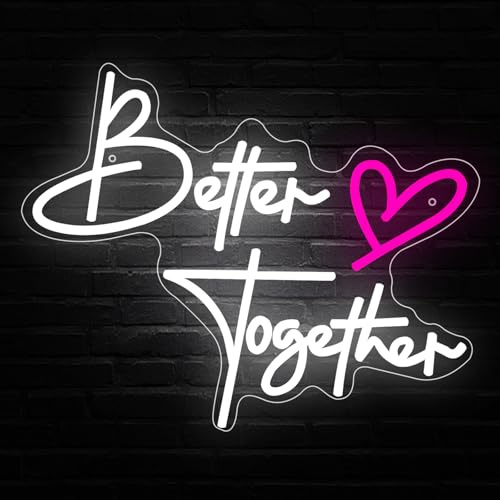 Better Together Neon Schild Verlobung Warmweiße Led Schild für Wanddekoration Led Schriftzug USB Buchstabe Neonlicht für Hochzeit Club Jubiläum Schlafzimmer Geburtstag Party Bar Dekoration Geschenk