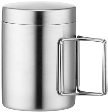Gcljlmy Vaso de camping de acero inoxidable, ultraligero, con tapa con asas plegables, taza de té y agua, taza de café para picnic (400 ml)