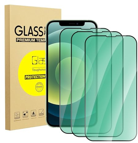 zonyee Vetro Temperato Per iPhone 14, 3 Pezzi Durezza 9H Anti Luce Blu Pellicola Protettiva per iPhone 14 6.1 Pollici [Protezione per Gli Occhi con Luce Verde] [HD Schermo Pellicola]