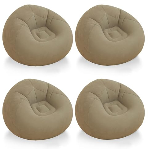 Inflatable Bean Bag Chairs Adults Outdoor Blow up Camping Chairs Inflatable Lazy Sofa Folding Portable Bean Bag Loungers Couch Furniture for Movie Night Supplies (4pcs, Coffee Color)