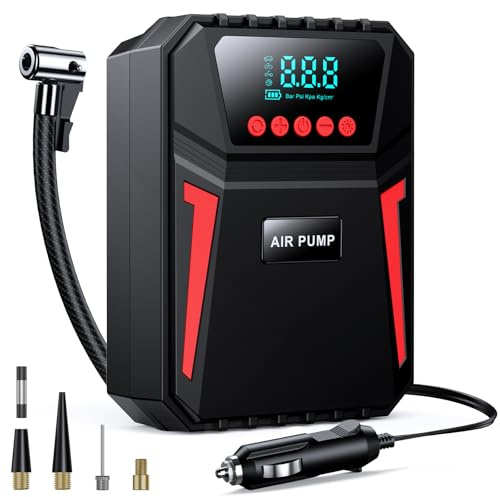 Ipflin Tyre Inflator Air Compressor - Digital Car Tyre Pump 12V DC,Portable Car Accessories for Men,Electric Air Pump 150 PSI for Car Tyres,BikesFootball,Preset Tyre Pressure & Auto Shutoff