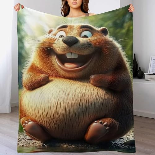 KRECDKQ Beaver Round Cute Funny Ultra Soft Flannel Fleece Bed Blankets Lightweight Cozy Throw Blanket Room Decor for Couch Chair Bedroom Adults Bedding Cozy Blanket Outdoor Travel Blankets 60x80