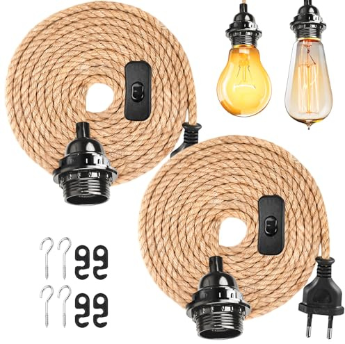 2 Stück E27 Lampenfassung mit Stecker, 4.5M Lampenfassung Pendelleuchte, Vintage Lampenkabel Hängelampe mit Stecker, E27 Lampenfassung für Farmhouse Home Loft Dining Hall Home(Ohne Glühbirne)