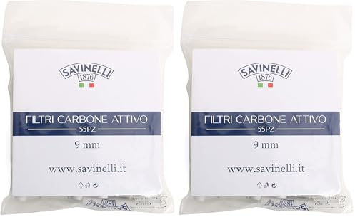 Filtri Savinelli carbone attivo per pipa, 9mm, confezione 55 pezzi (9mm) (Confezione da 2)