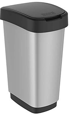 Rotho Twist Portarifiuti con Coperchio, Plastica (PP) senza BPA, Nero/Argento, 50 L, 40.1 x 29.8 x 60.2 cm