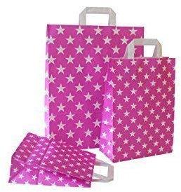 PGV Papiertragetaschen mit Flachhenkel Sterne PINK (32 + 12 x 40 cm, 50 Stück)