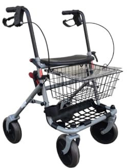 Höhenverstellbarer Klapprollator für Senioren, mit 4 Rädern, Sitz, Ablage und Bremsen