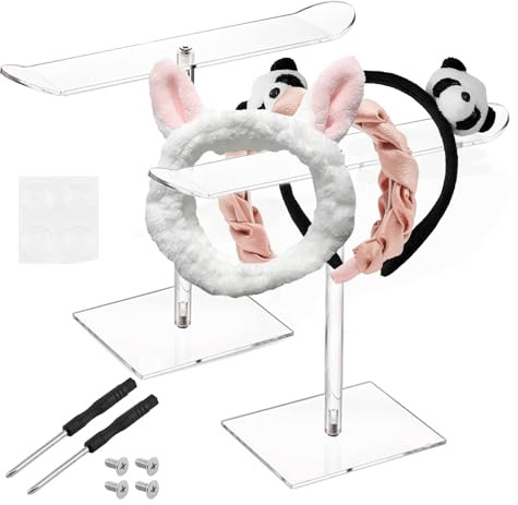 XSEXO 2 Stück Acryl Haarbandhalter -Transparente Acryl Haarreif Ständer für Haarspangen Aufbewahrung, Tabiler Ständer mit Rutschfesten Füßen,Haaraccessoires Aufbewahrung für Schminktisch
