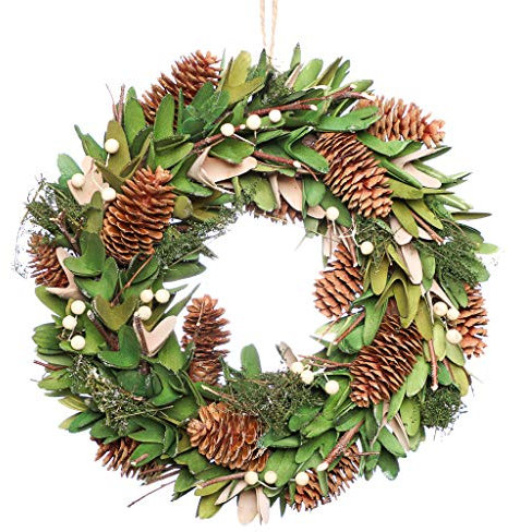 Christmas Wreath Garden Gate Barn Shed Door Wooden Green Flower & Pine Cone Winter Wreath Garden Gift Decoration