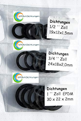 Set 30 Stück Flachdichtungen Gummidichtungen 1/2, 3/4, 1 aus EPDM für Sanitär, Garten, Bad, Küche, Handwerk (10 Stück je Größe)
