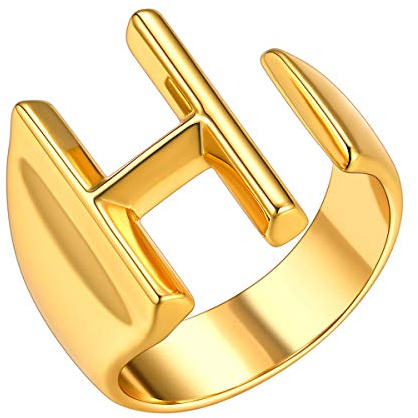 FOCALOOK Anneau Femme Bague Ouverte Lettre H Plaqué Or Initial Chunky Name Ring Taille Ajustable Bijou Simple