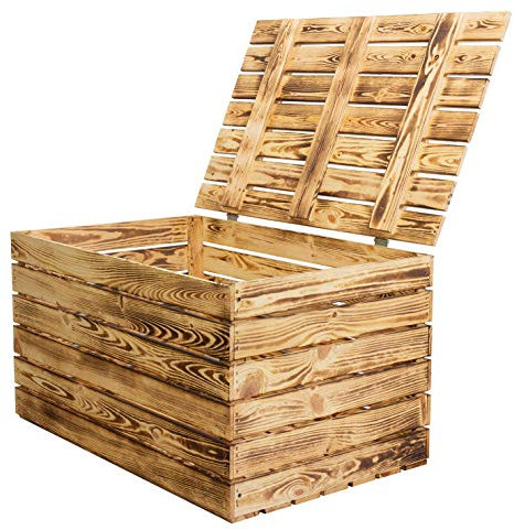 Neue Holztruhe geflammt *groß* - Truhe Holzkiste Wäschetruhe Aufbewahrungskiste Obstkisten Kiste mit Deckel flambiert/flammbiert massiv 80x50x39cm