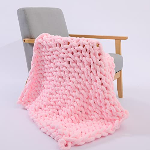 SWECOMZE Gestrickte Decke Grob Kuscheldecke Grobstrick Wolldecke Strickdecke Tagesdecke Überwurf Decke Zuhause Dekor Geschenk fürs Sofa Tagesdecke (Rosa,120 * 150cm)