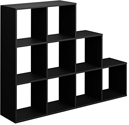 Vicco Scaffale a scale, Nero, 142.4 x 107.8 cm, utilizzabile come divisorio con 9 vani aperti