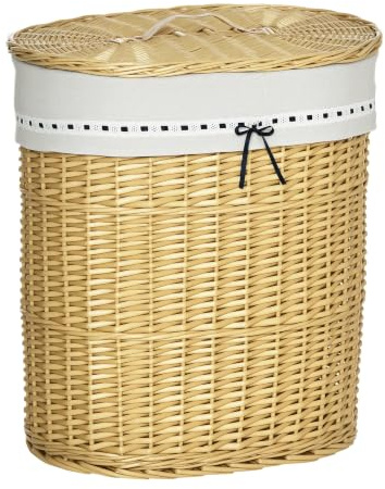 HOMCOM Wäschekorb aus Weide mit Deckel Herausnehmbarer Wäschesack Natur | Wäschesammler mit Griff, Laundry Baskets, Wäschebox für Badezimmer Waschküche Schlafzimmer