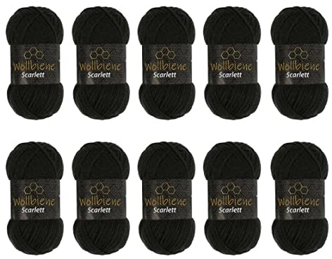 Wollbiene Scarlett Wolle 10 x 50g Strickwolle 500 Gramm Wolle zum Stricken und Häkeln Babywolle türkische Wolle (schwarz 02)
